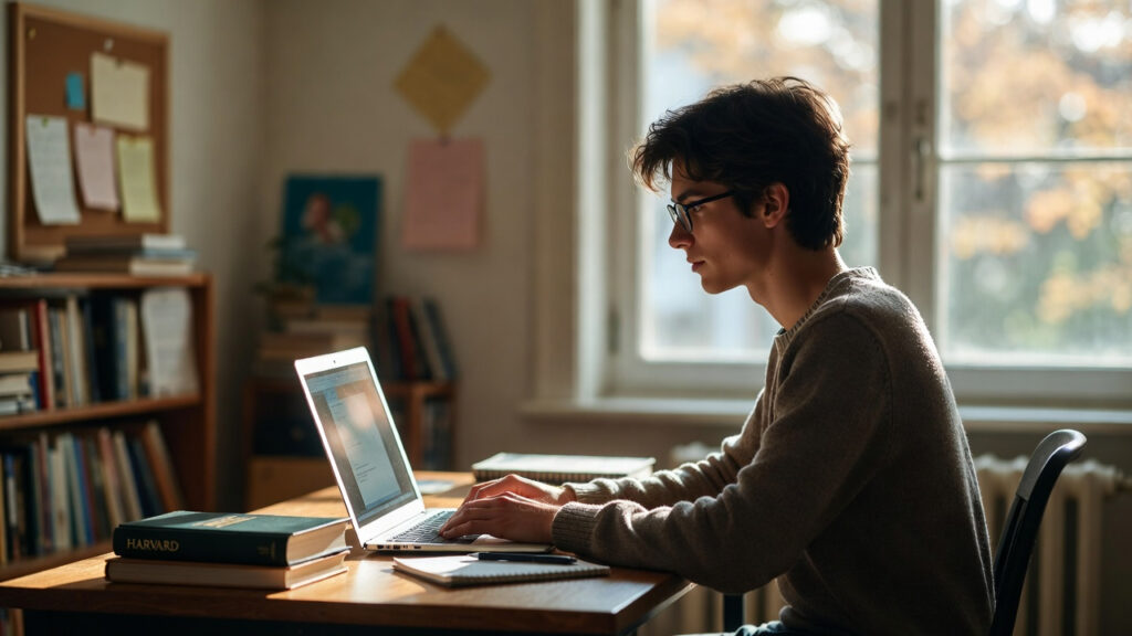 High school transfer student studying