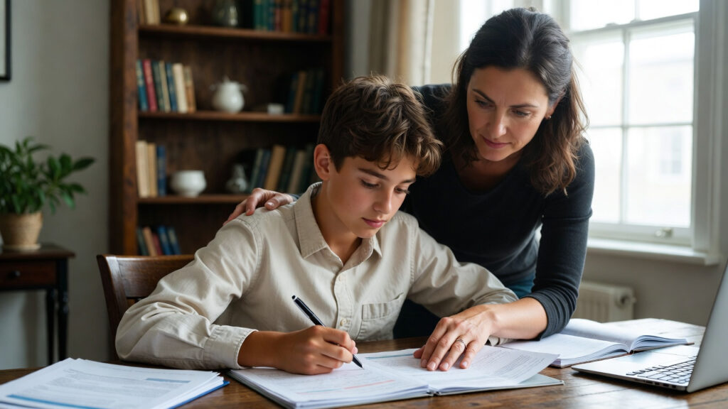 Student reviewing transcripts during mid-year high school transfer process
