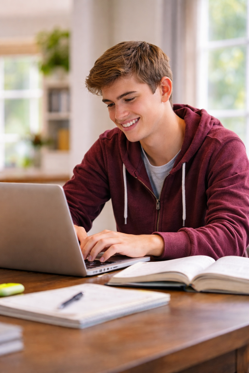 A motivated student studying at home and succeeding