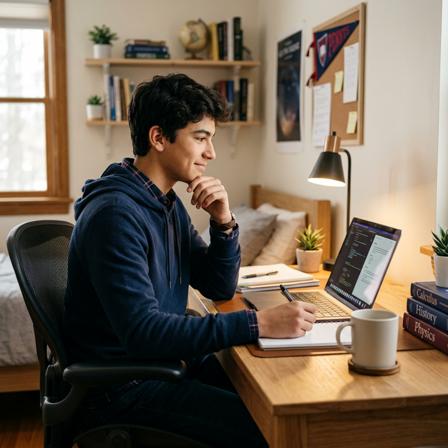 Student successfully earning high school credits securely from home