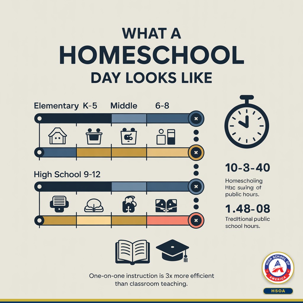 Typical homeschool day by grade level - K-5, 6-8, 9-12