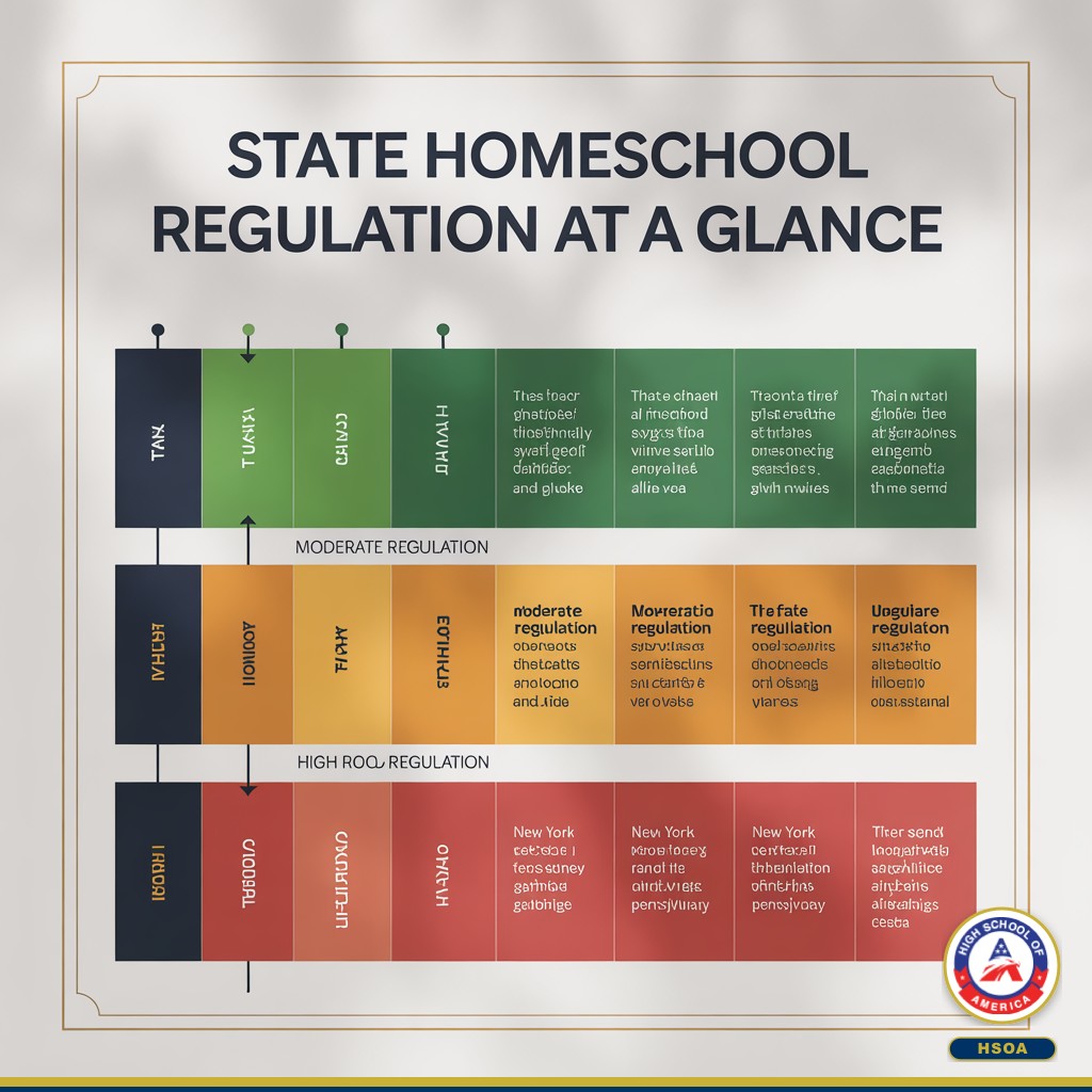 State homeschool regulation levels - low, moderate, high