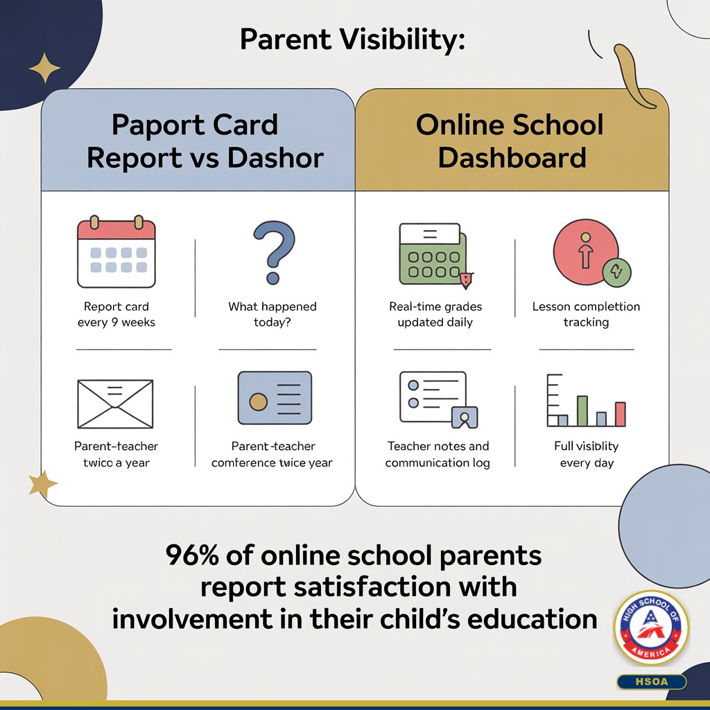 Parent visibility comparison - report card every 9 weeks vs real-time dashboard