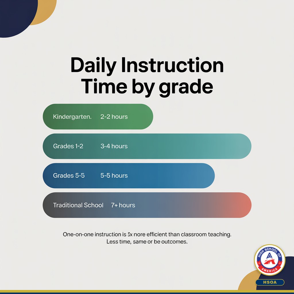 Daily instruction time by grade - K through 5 compared to traditional school