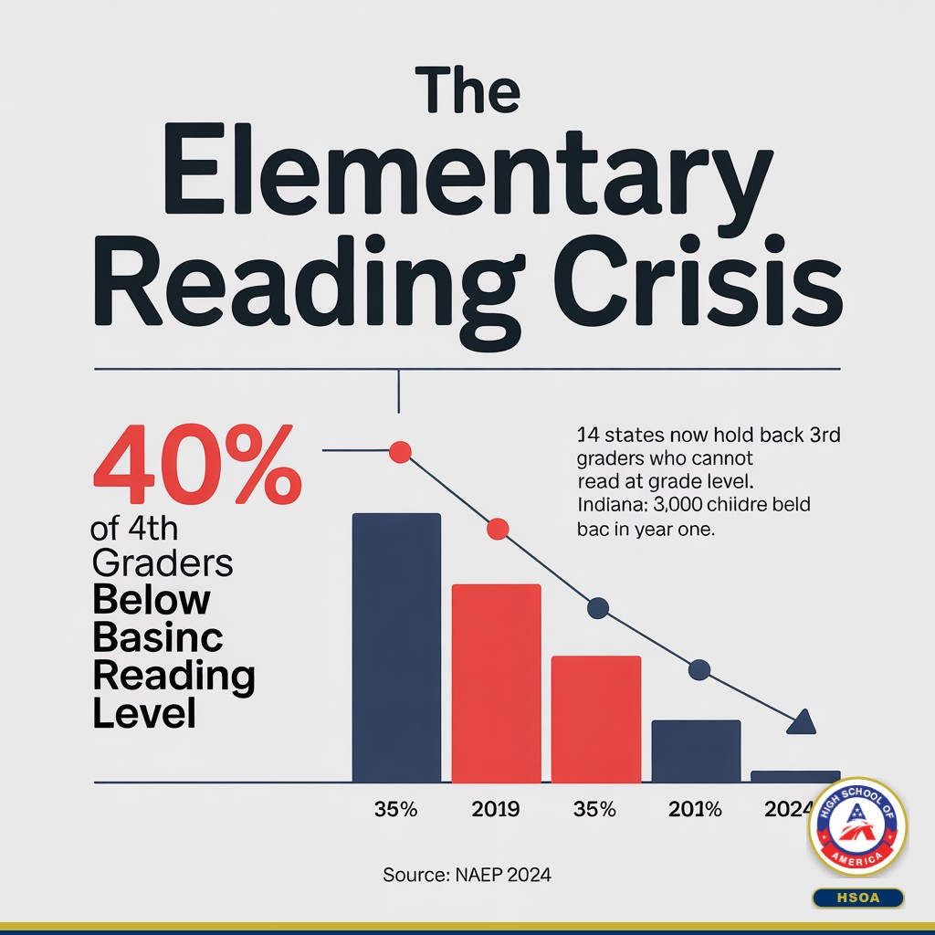 Elementary reading crisis data - 40% of 4th graders below basic reading level