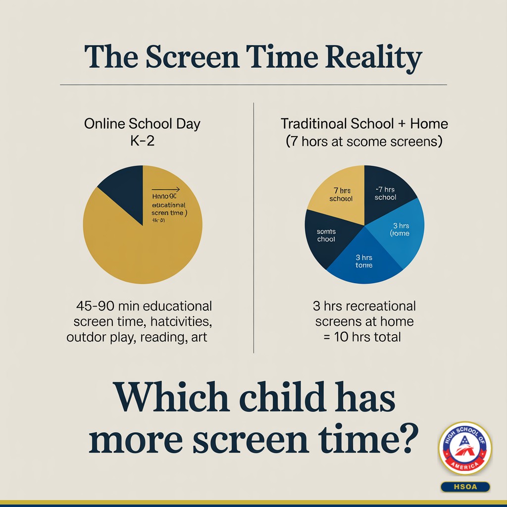 Screen time reality - online school vs traditional school total daily screen exposure