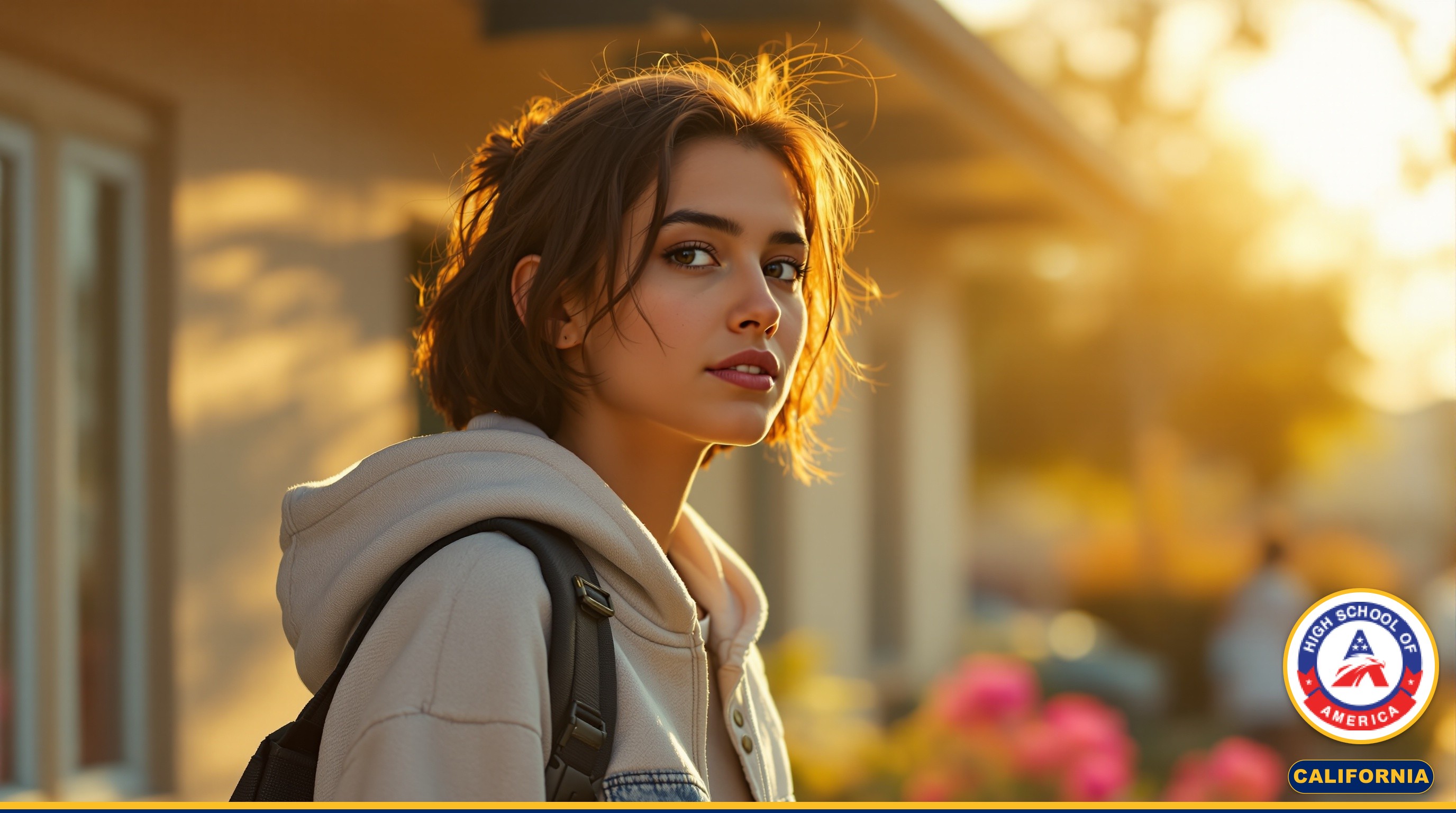 California high school student in warm morning light