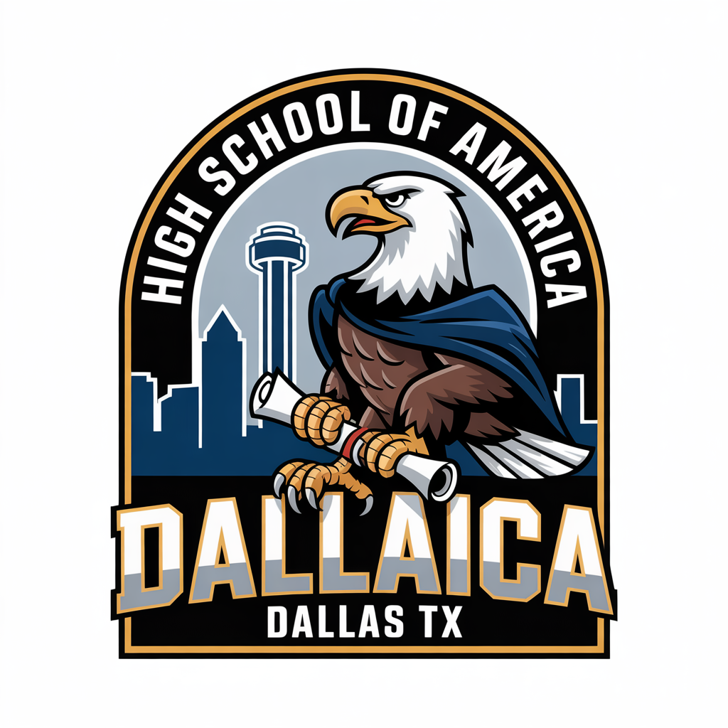 High School of America Dallas Texas eagle mascot logo