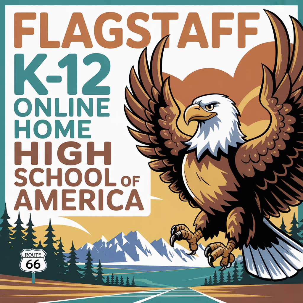 Flagstaff K-12 Online Home School, HSOA Eagle mascot with San Francisco Peaks