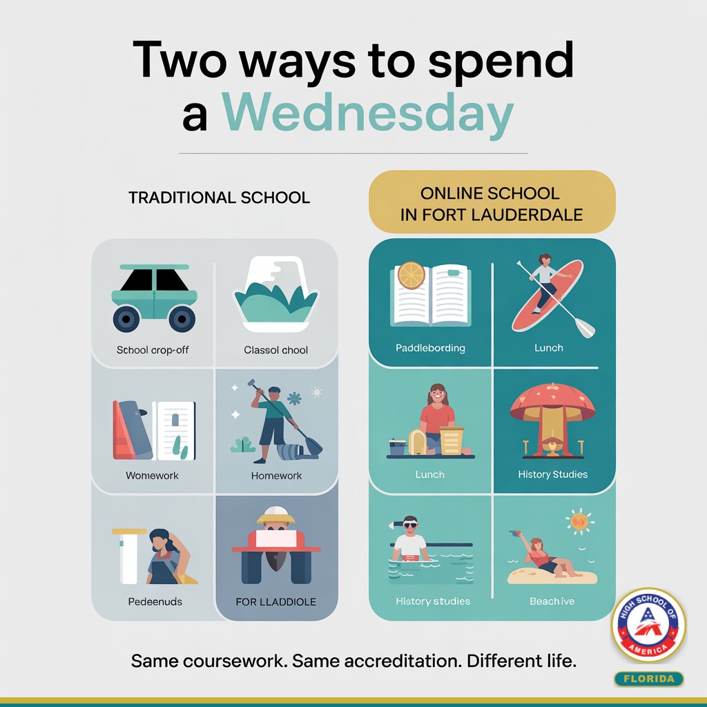 Two ways to spend a Wednesday - traditional school vs online school in Fort Lauderdale