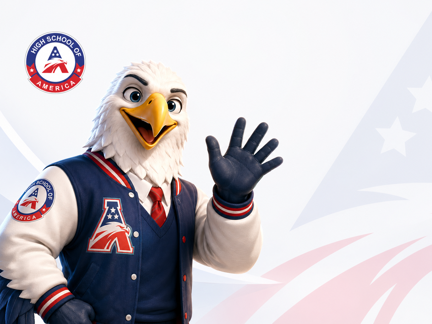 High School of America eagle mascot welcoming international families