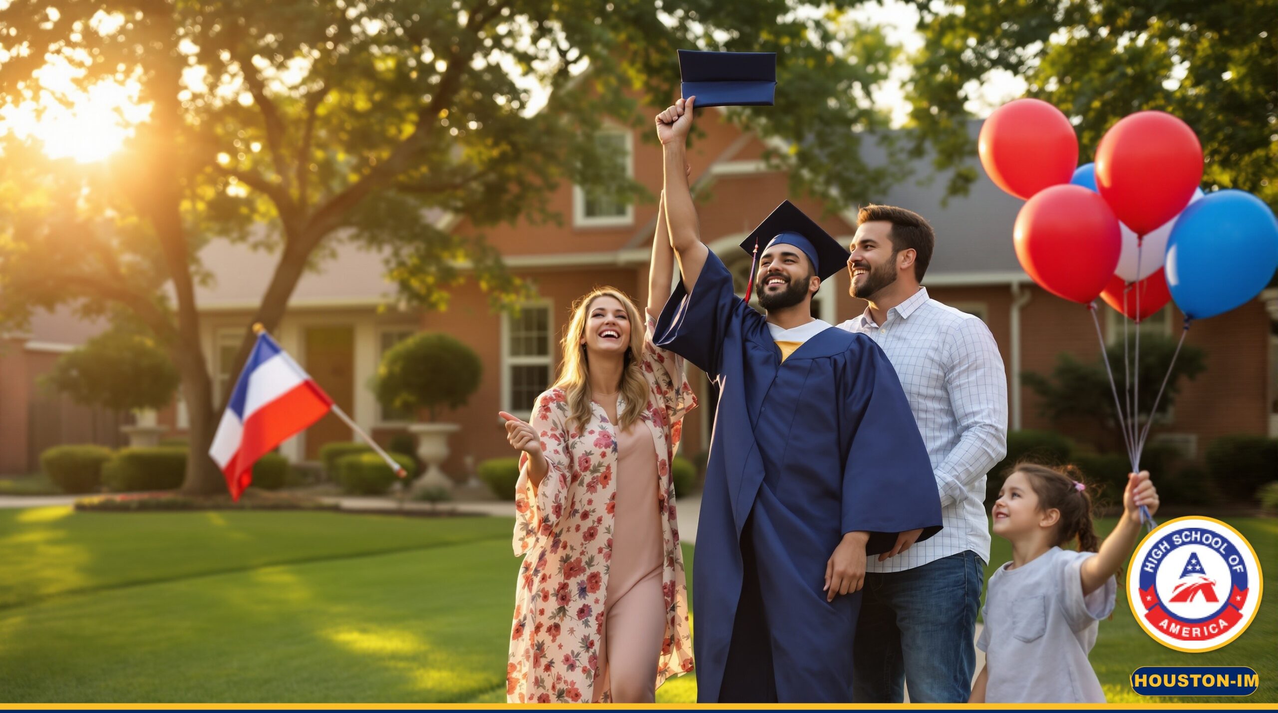 Houston family celebrating online high school graduation