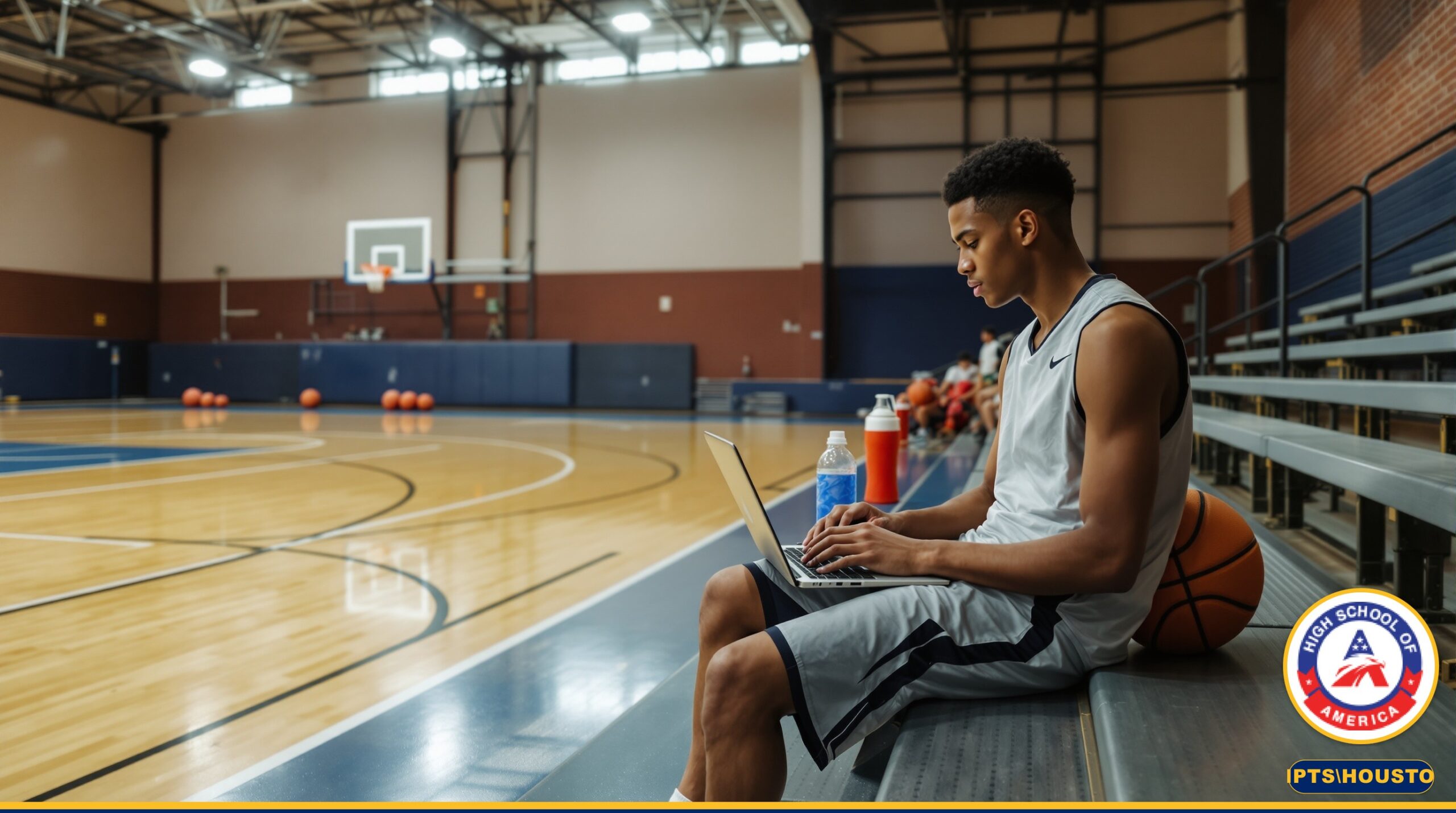 Houston student athlete studying online between practices