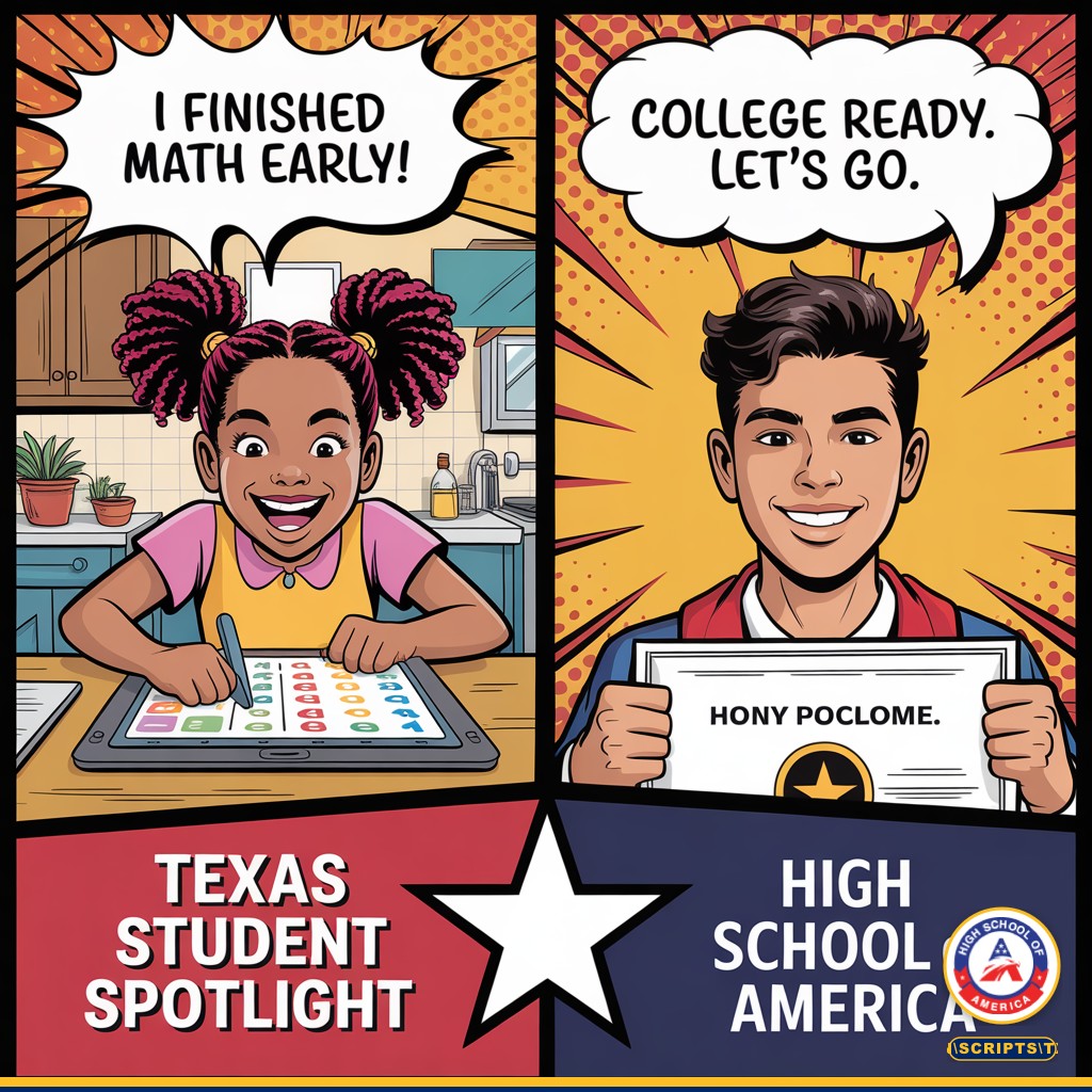 Texas Student Spotlight comic  -  elementary and high school students at The program