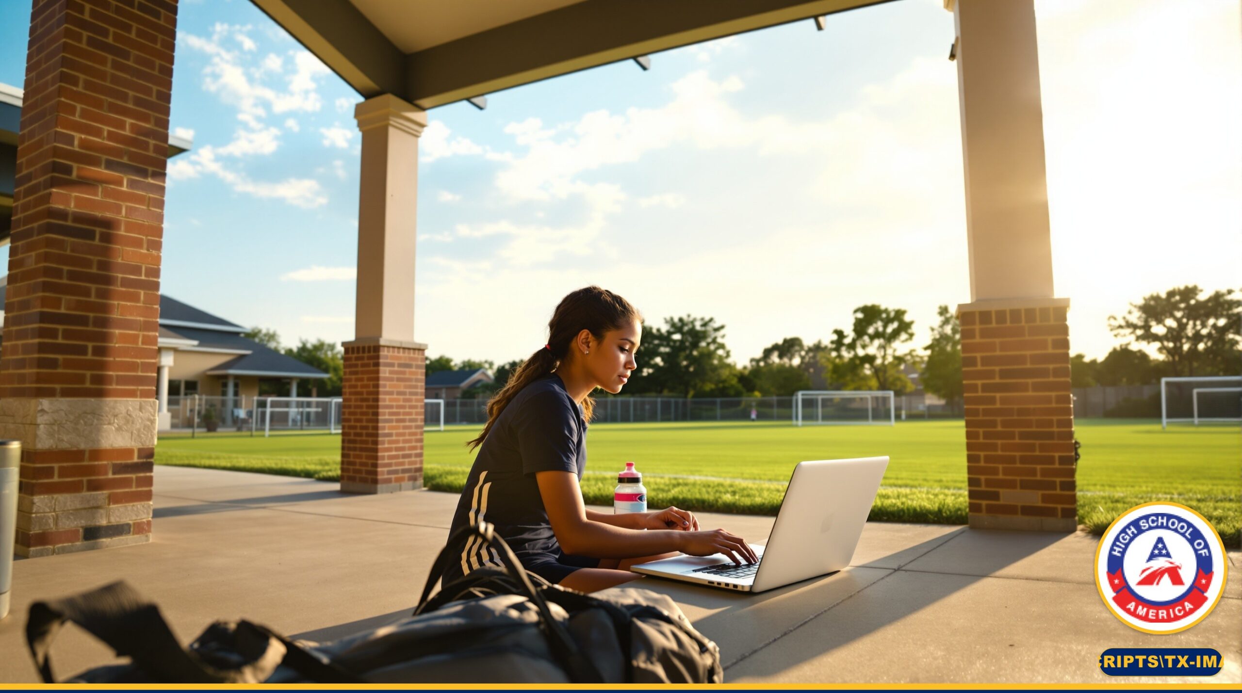 Texas student athlete studying online between practices