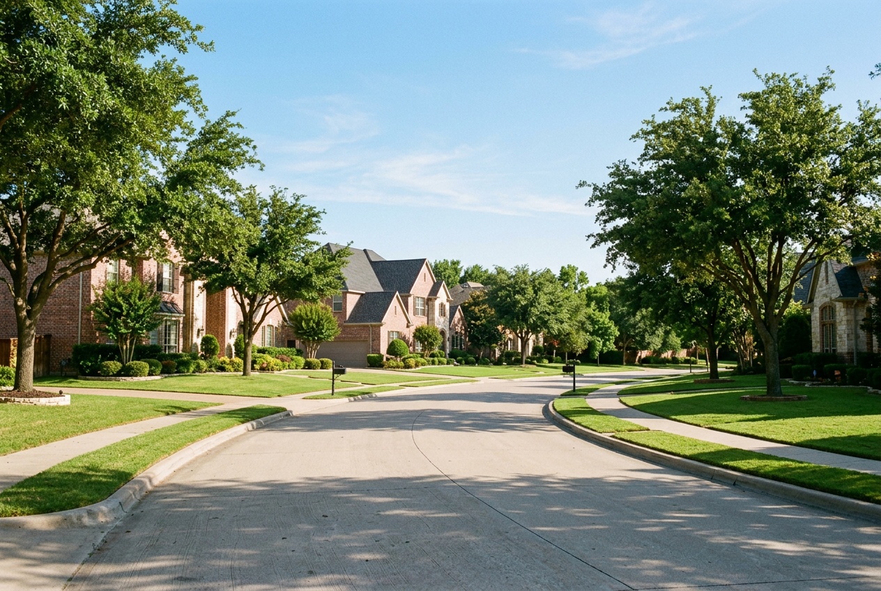 Allen online home school K-12: an established tree-lined Allen, Texas neighborhood in Collin County.