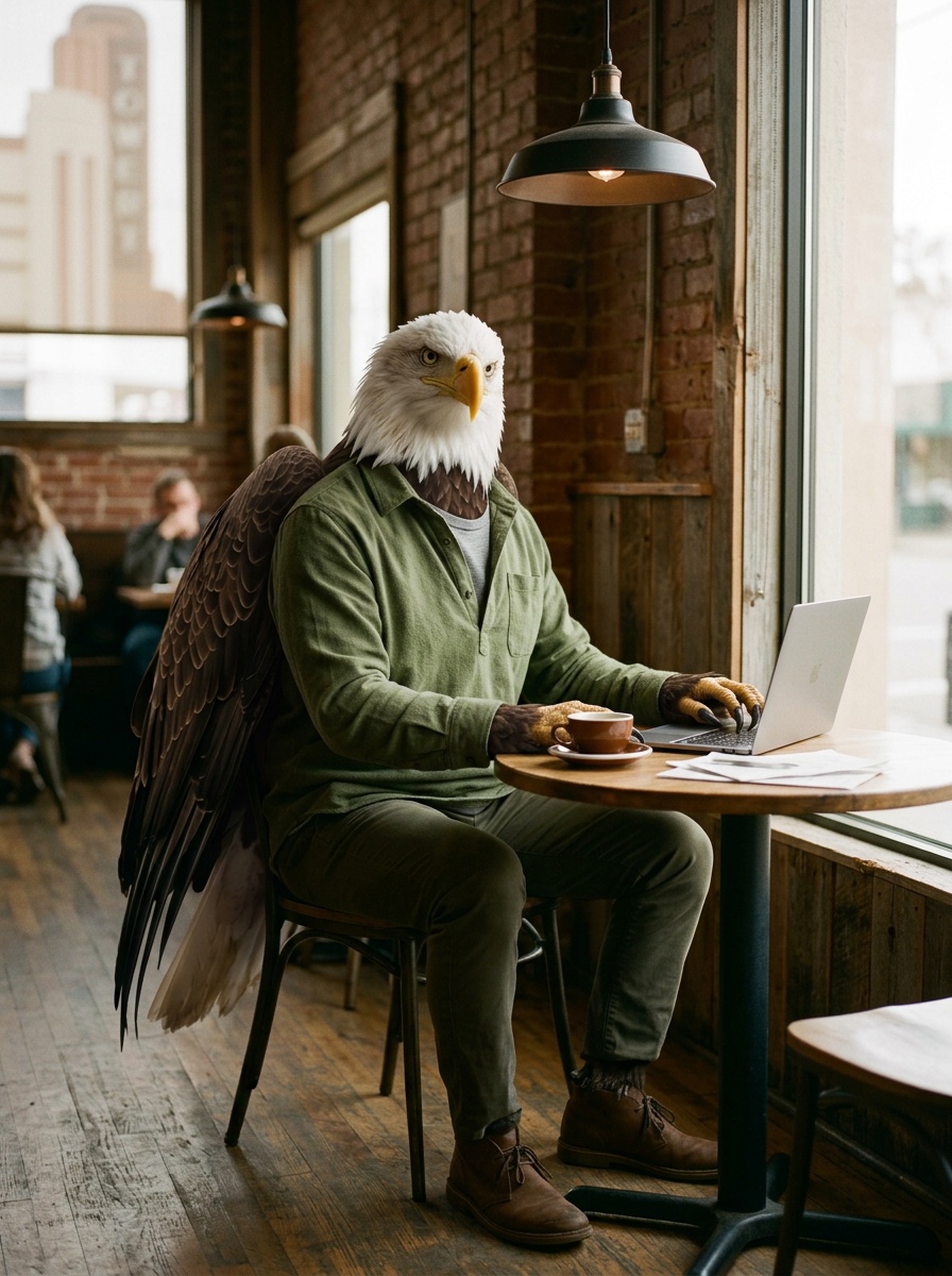 Fresno K-12 online home school learning platform: Eagle, Head of School, working through the student dashboard at a Tower District café.