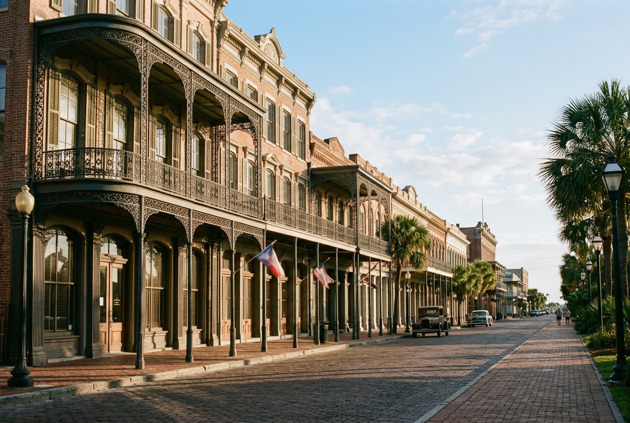 Galveston K-12 online home school: the historic Strand district Victorian iron-front storefronts