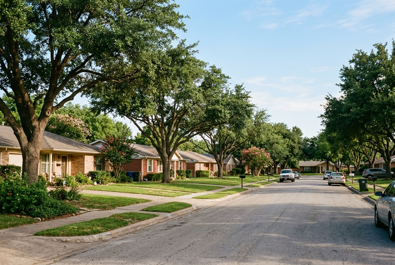 Garland online home school K-12: an established tree-lined neighborhood in Garland, Texas, near Dallas.