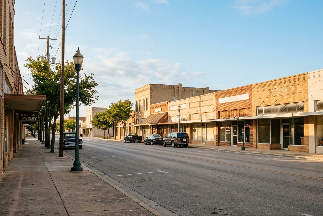 Killeen K-12 online home school: historic downtown Killeen, Texas, near Fort Cavazos