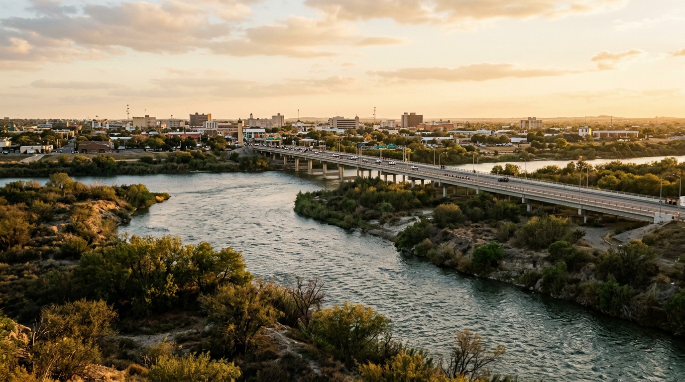 Laredo K-12 online homeschool: the Rio Grande and an international bridge connecting Laredo, Texas to the border community.