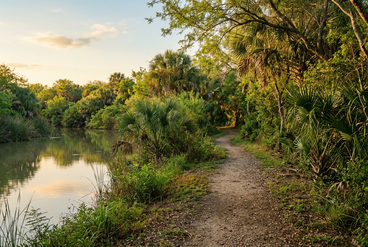 Mission Texas online homeschool: a green nature trail at a Rio Grande Valley park in Mission, Texas.
