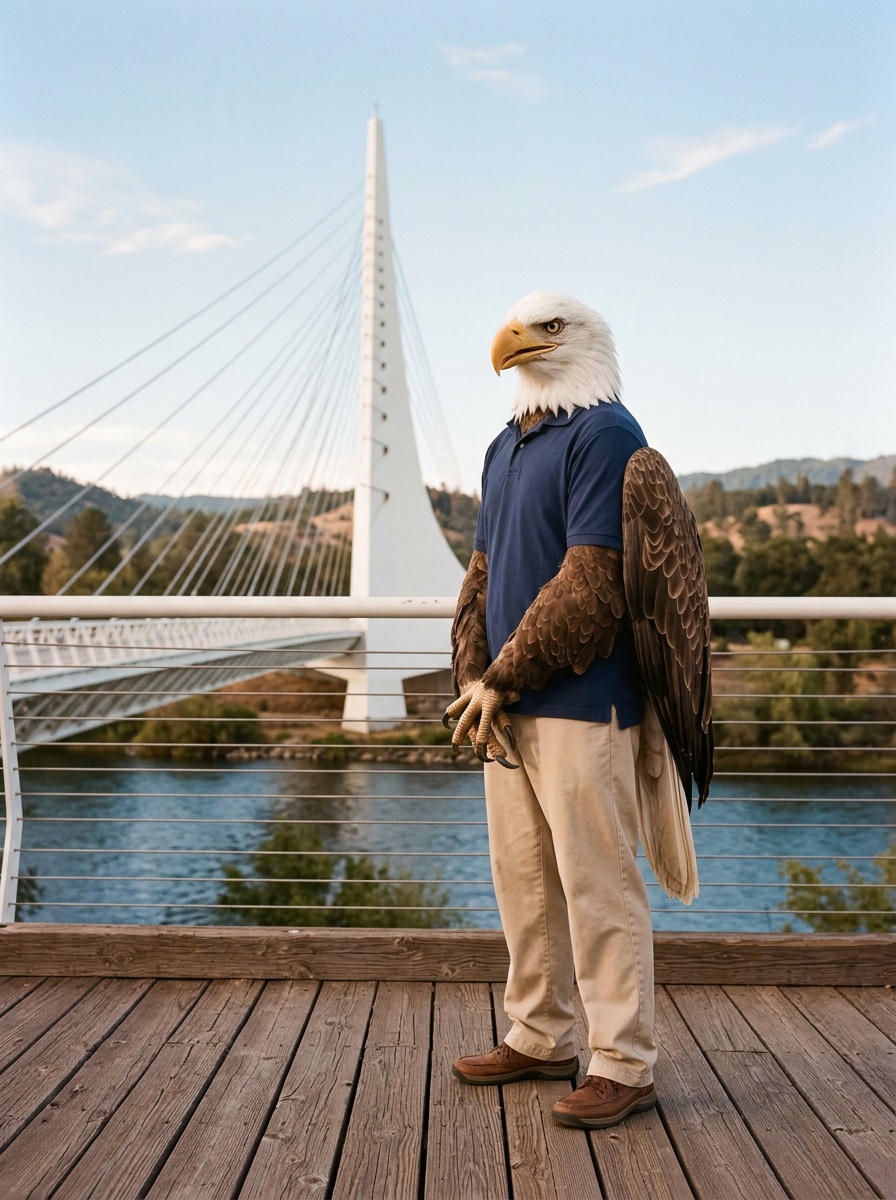 Redding K-12 online home school. Eagle, Head of School, on the Sundial Bridge over the Sacramento River.