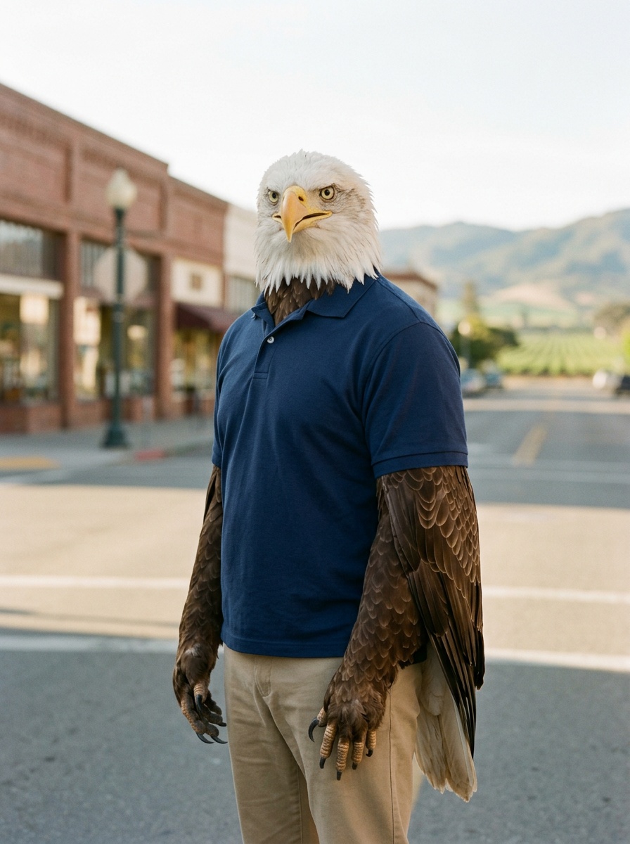 Salinas K-12 online home school. Eagle, Head of School, on a historic Main Street sidewalk in Oldtown Salinas in the warm morning light, with the brick storefronts of the historic downtown behind him and the Gabilan foothills in soft focus on the eastern horizon.