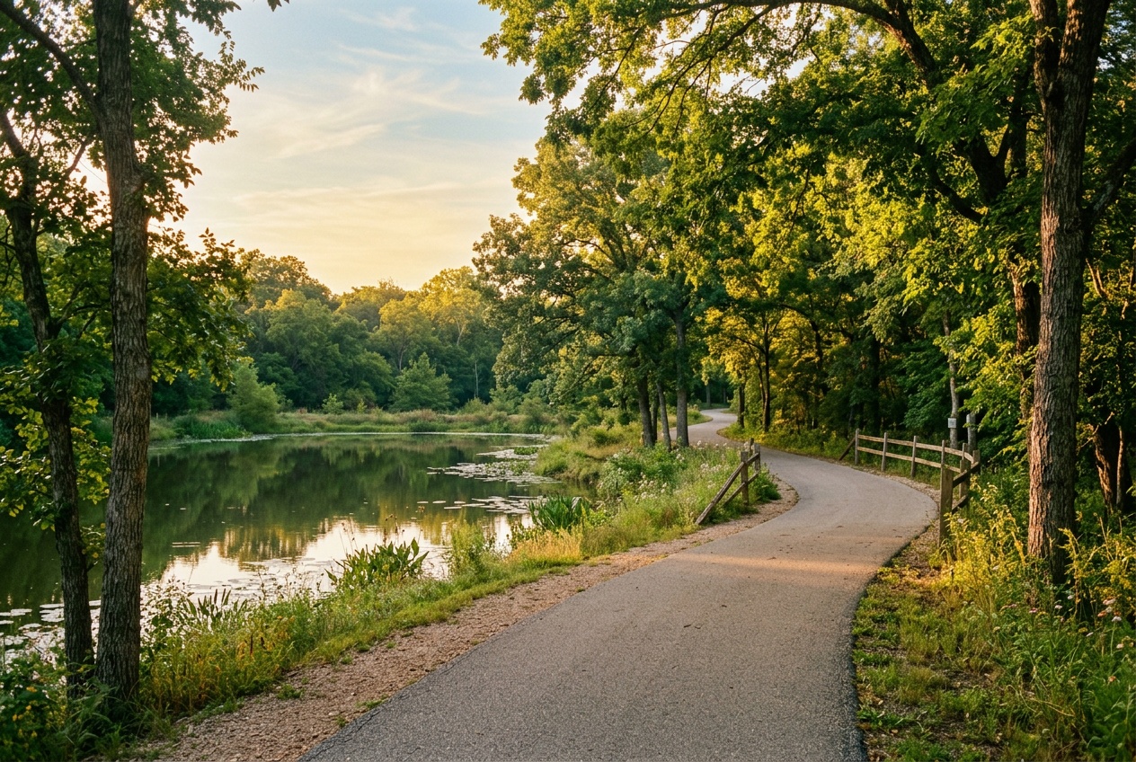 Temple Texas online homeschool: a green city park walking trail in Temple, Texas, in Central Texas.