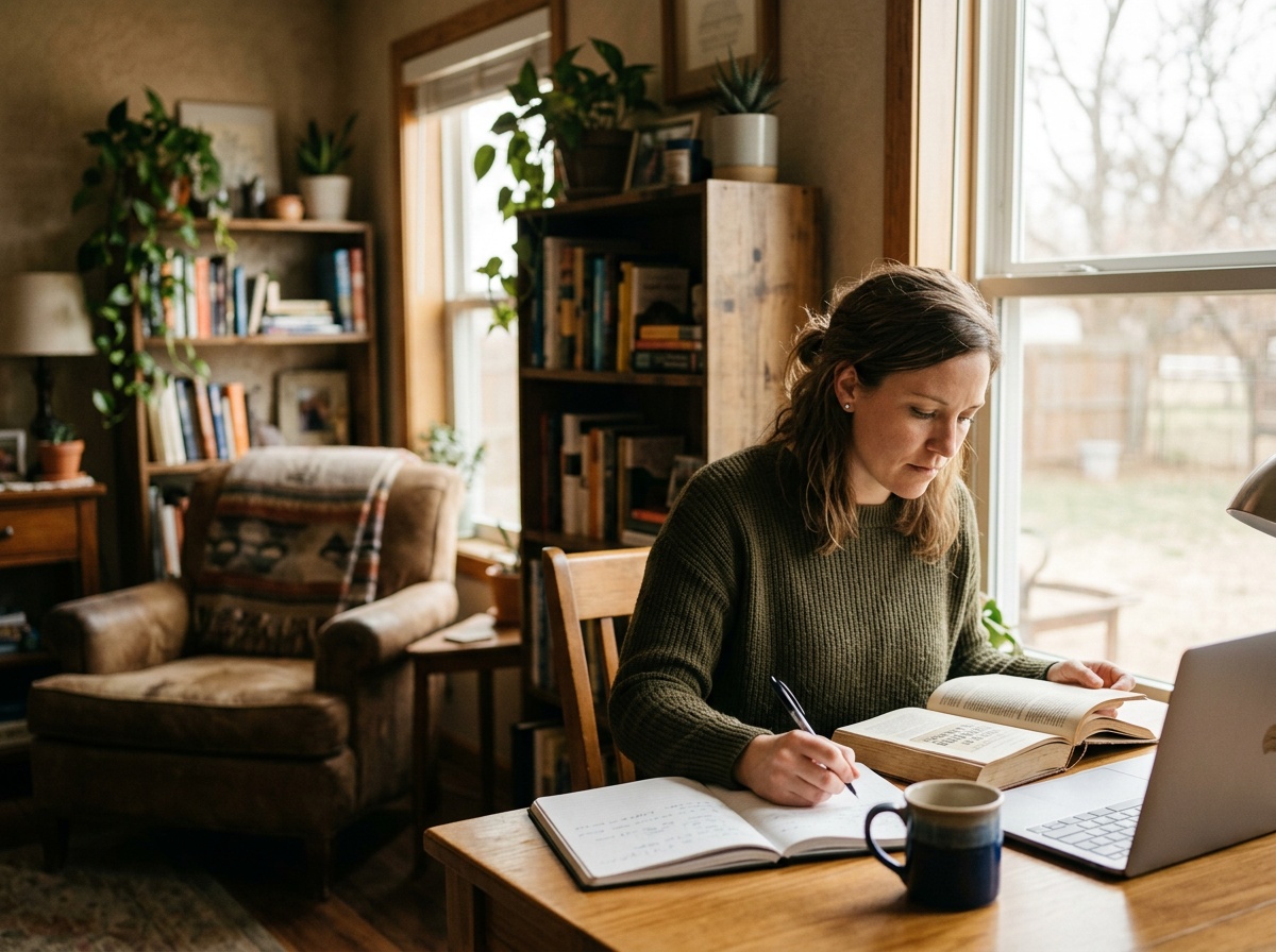 Adult student studying online at home in Amarillo