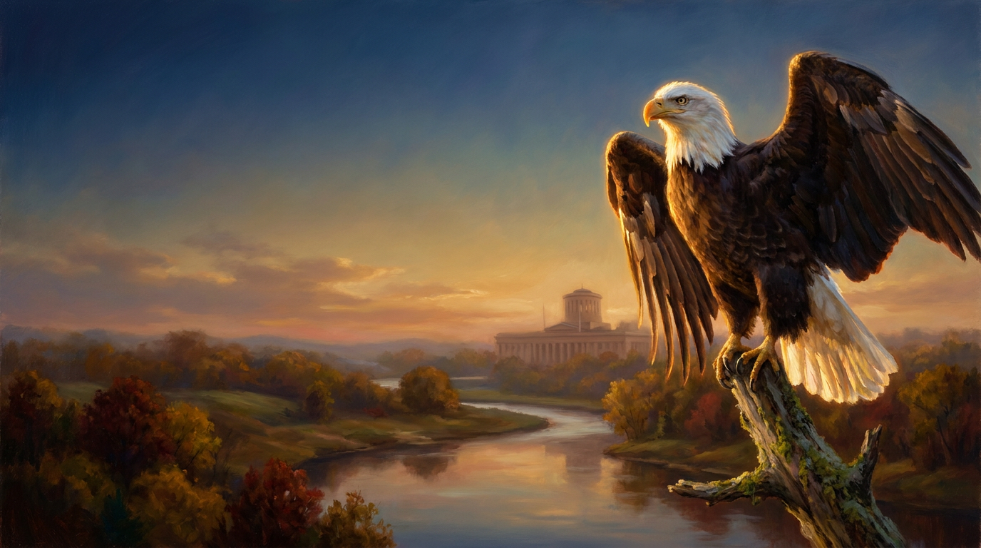 Columbus Ohio K-12 online home school, bald eagle overlooking the Scioto River