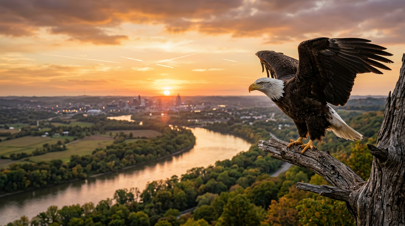 Dayton Ohio K-12 online home school, bald eagle overlooking the Great Miami River valley