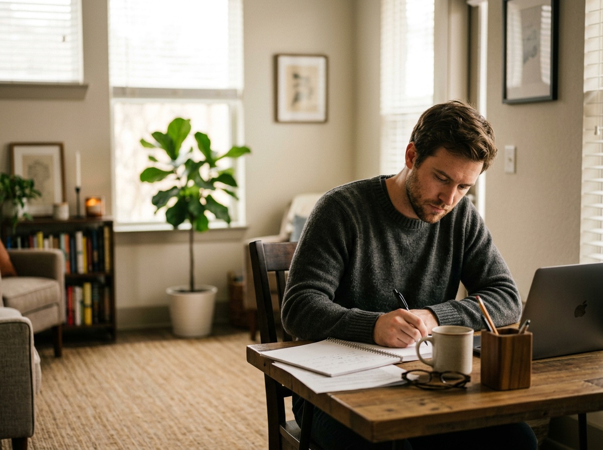 Adult student studying online at home in Grand Prairie