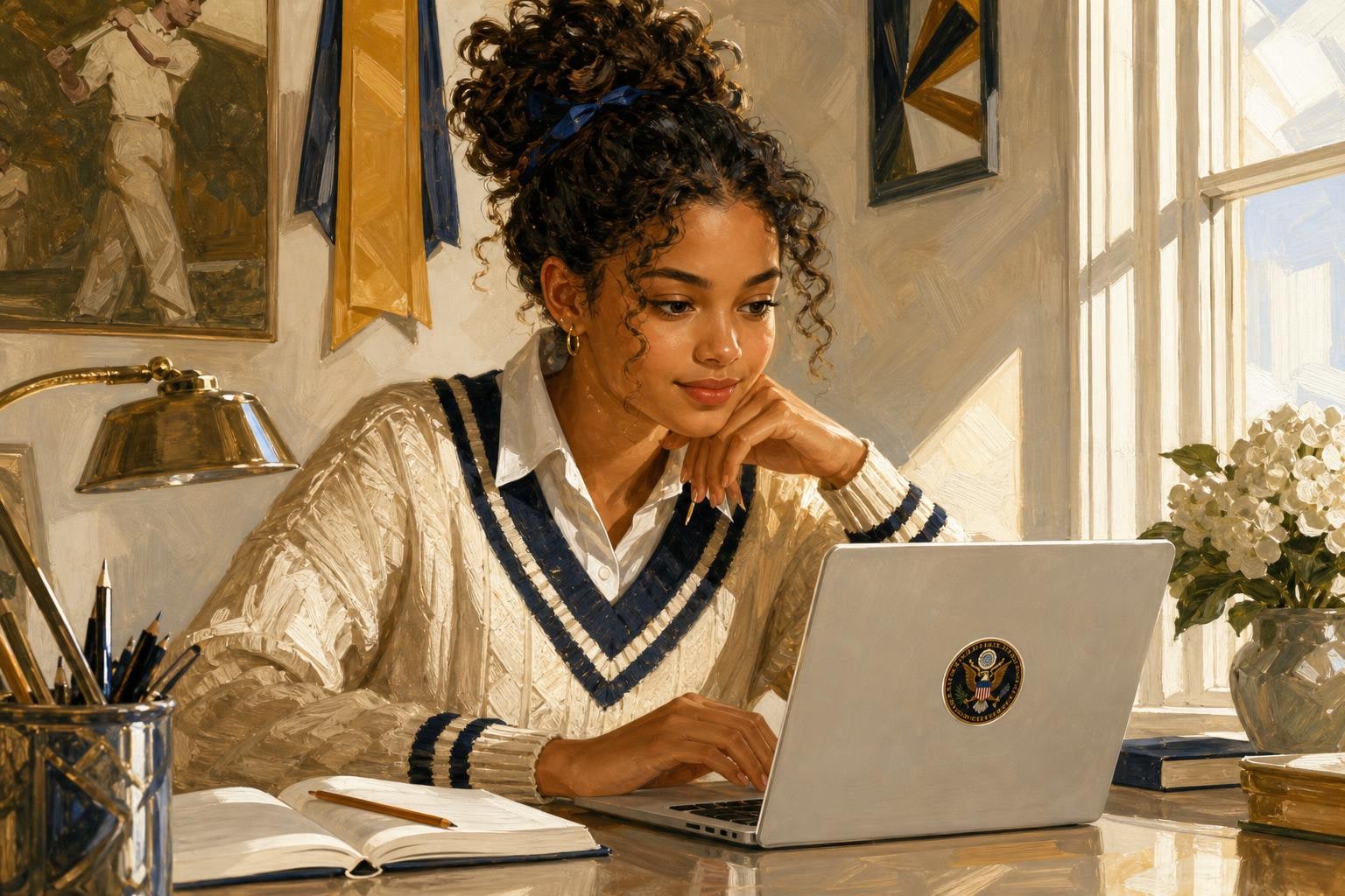 A student checking letter grades and GPA on an online gradebook against the high school grading scale
