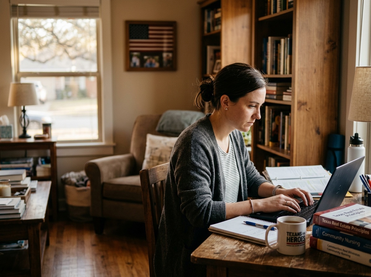 Adult student studying online at home in Killeen