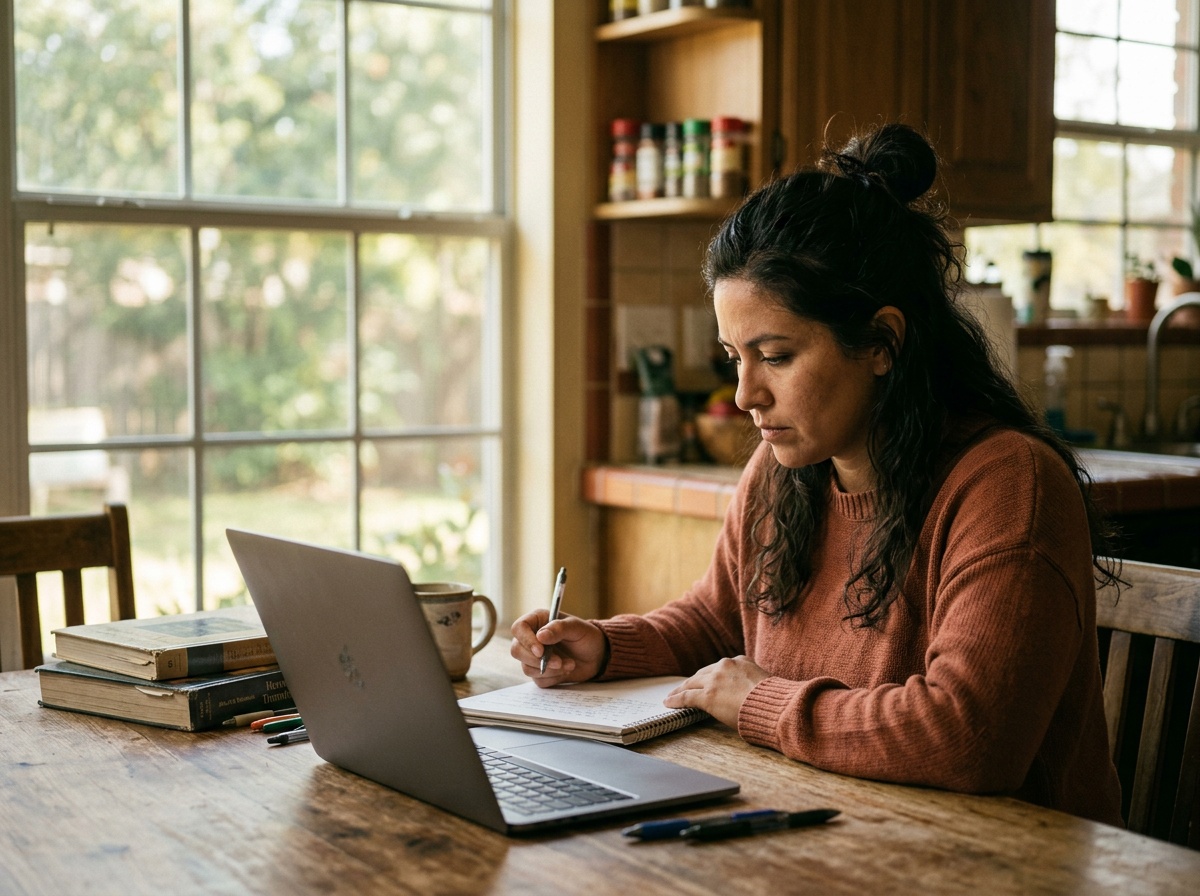 Adult student studying online at home in Laredo