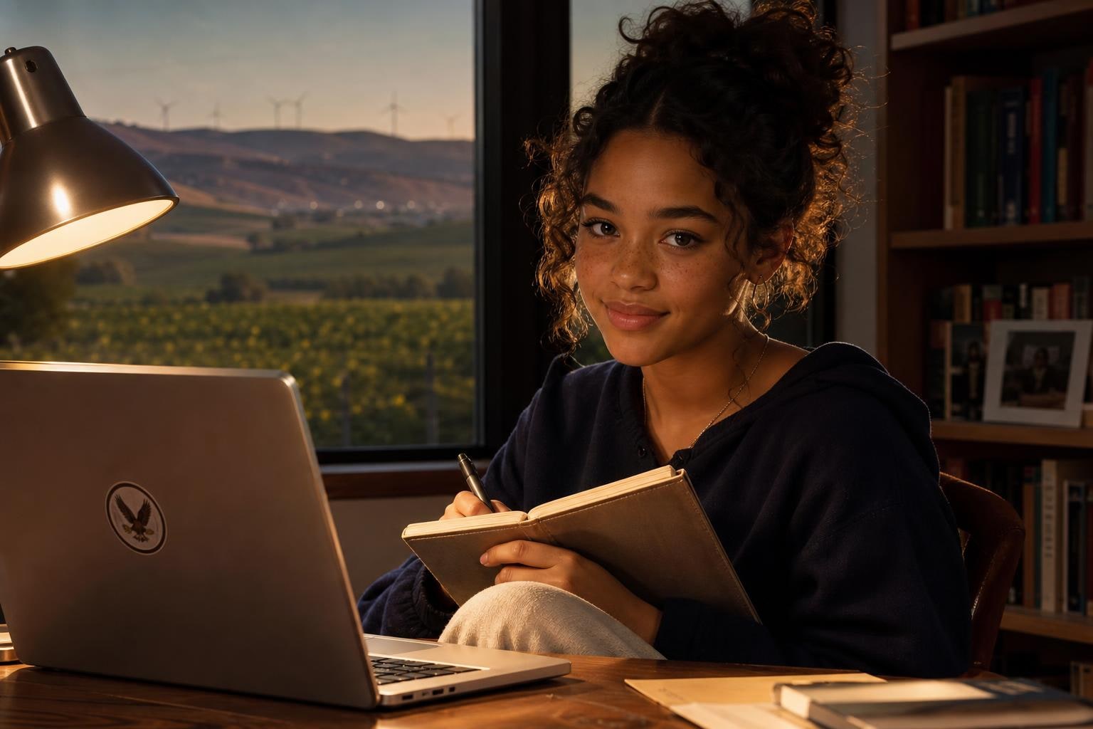 A Livermore high school student working on her online coursework at home