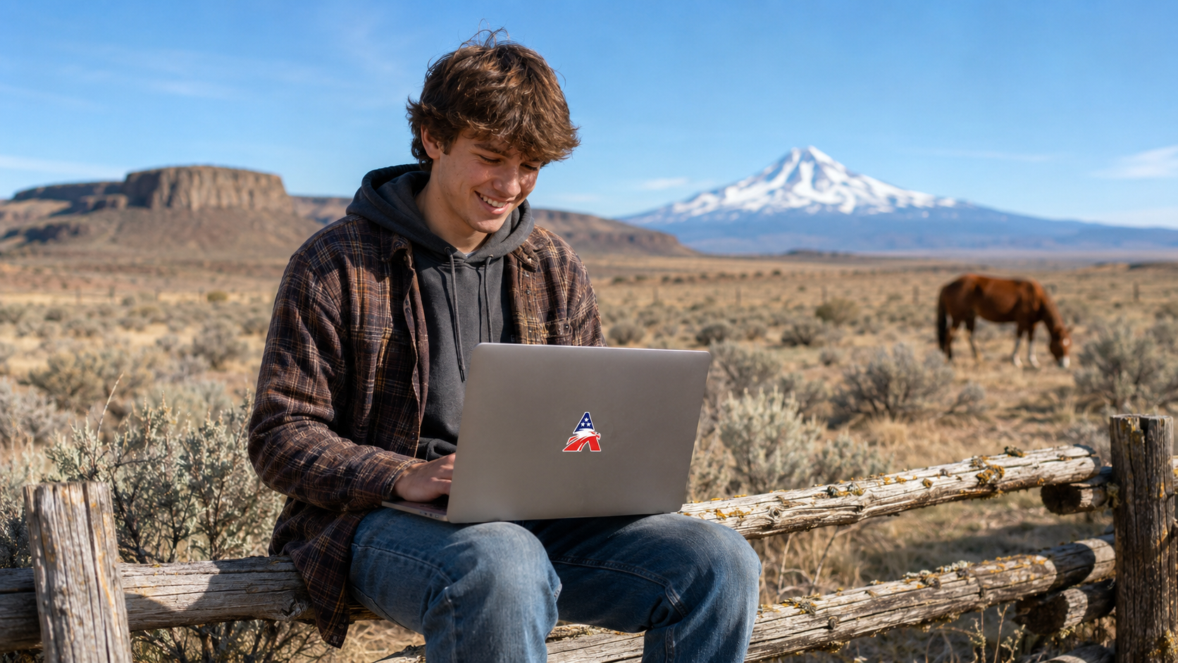 An eastern Oregon high-desert student doing online school from a ranch on a flexible schedule