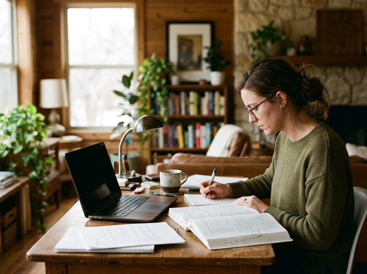 Adult student studying online at home in Waco