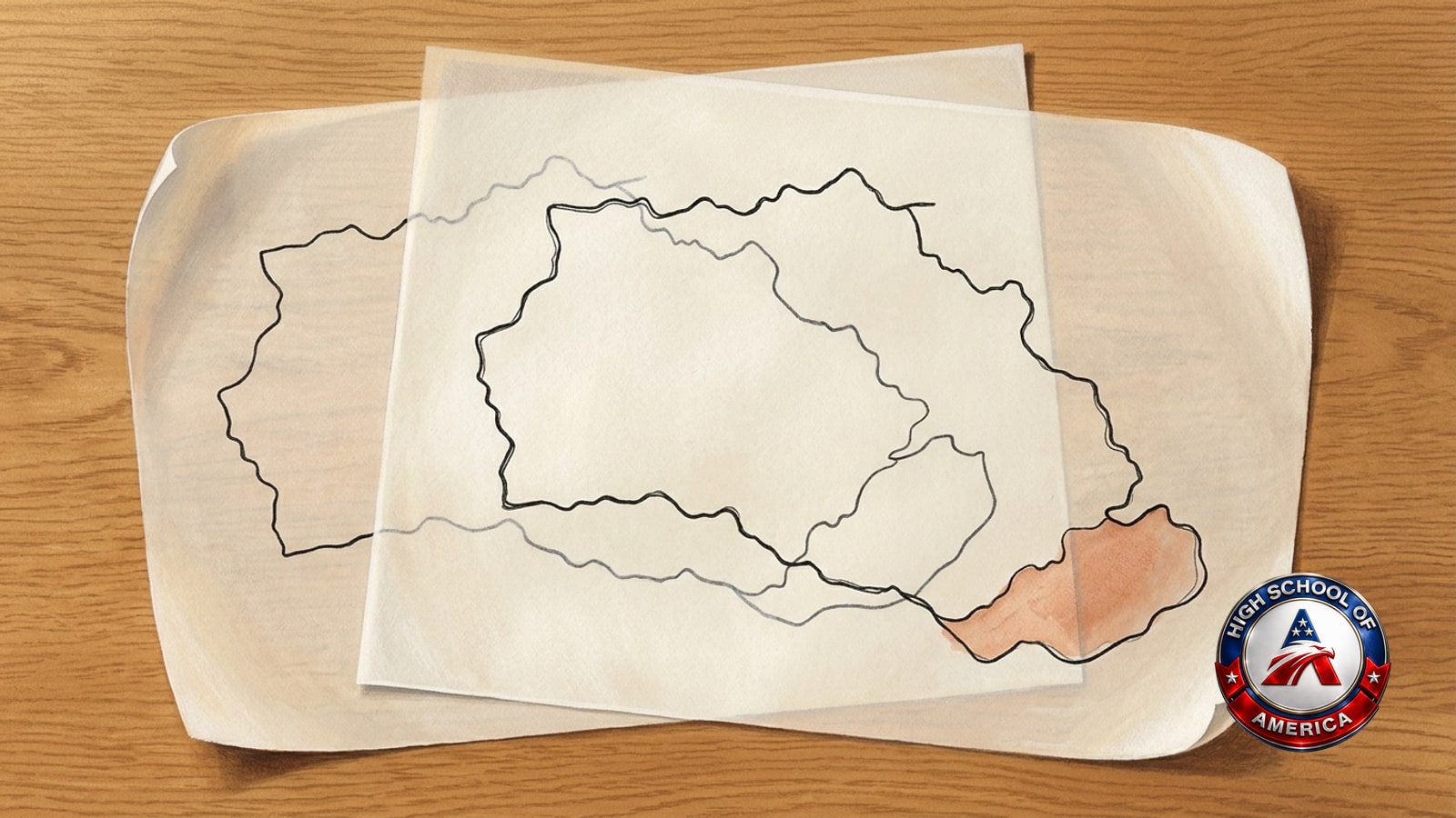 Bethel Park online homeschool: two tracing paper outlines laid over each other, the upper one enclosing an extra lobe of ground
