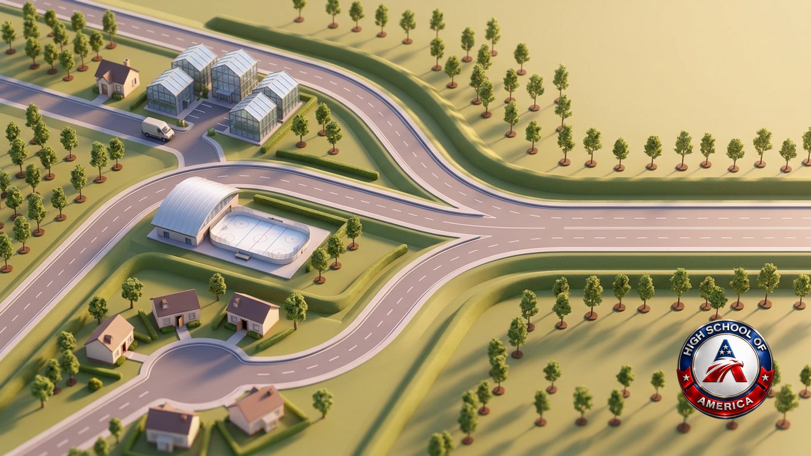 Stylized plan-view illustration of three on-ramps merging into one highway, drawn for Cranberry Township online homeschool families