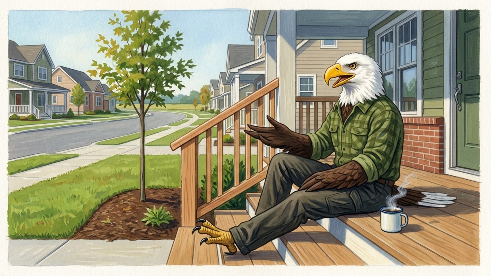 Georgetown online homeschool: the head of school on the porch steps of a new build, talking it through
