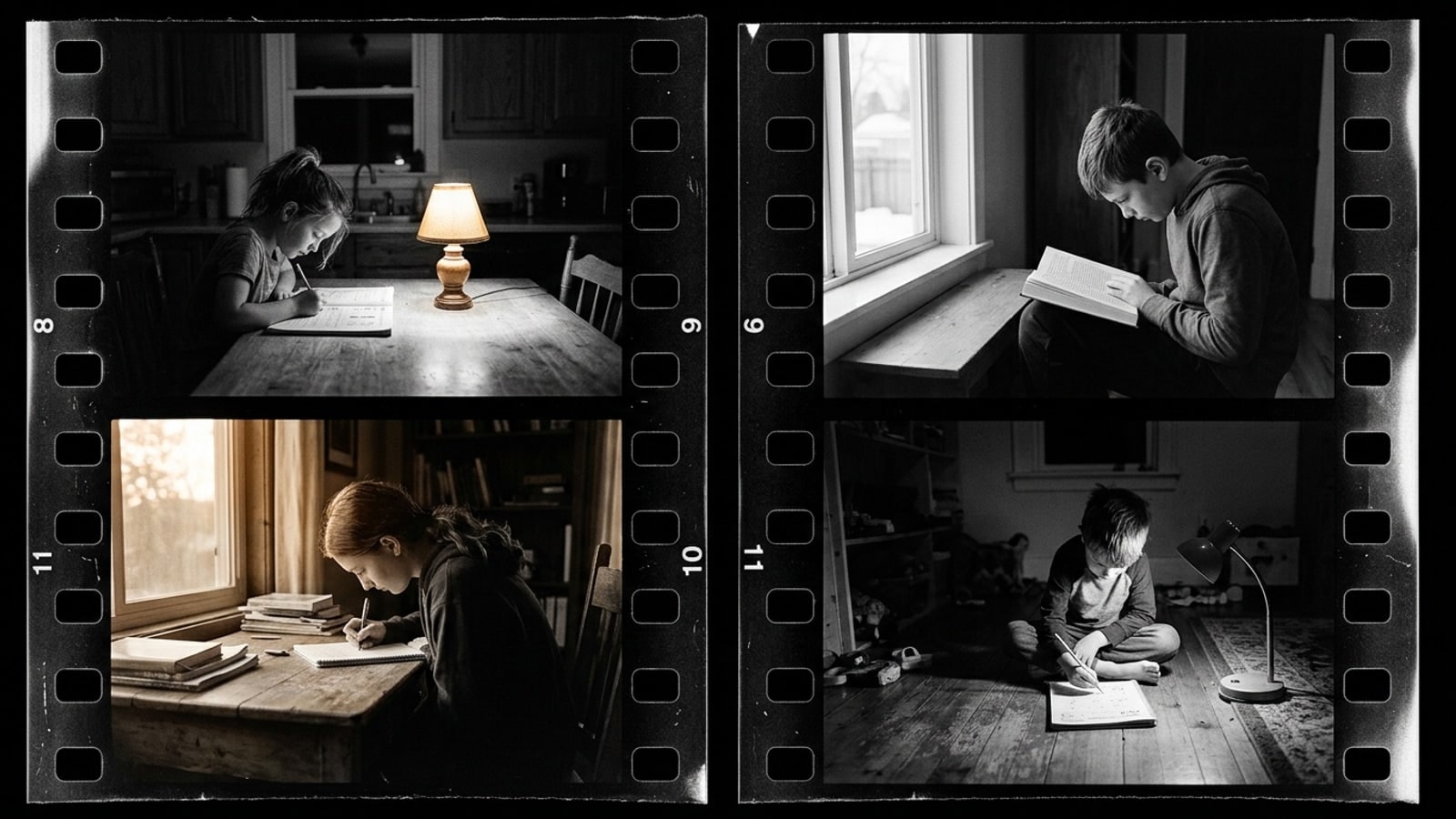 Four Wheat Ridge CO households doing online homeschool work at four different hours of the day