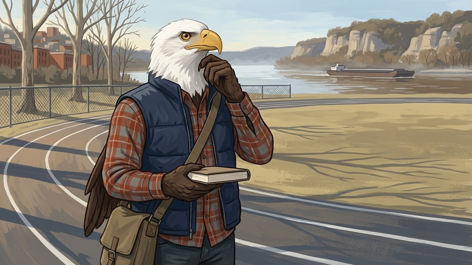 The school eagle on a riverside track in Alton, Illinois, for the Alton online homeschool page