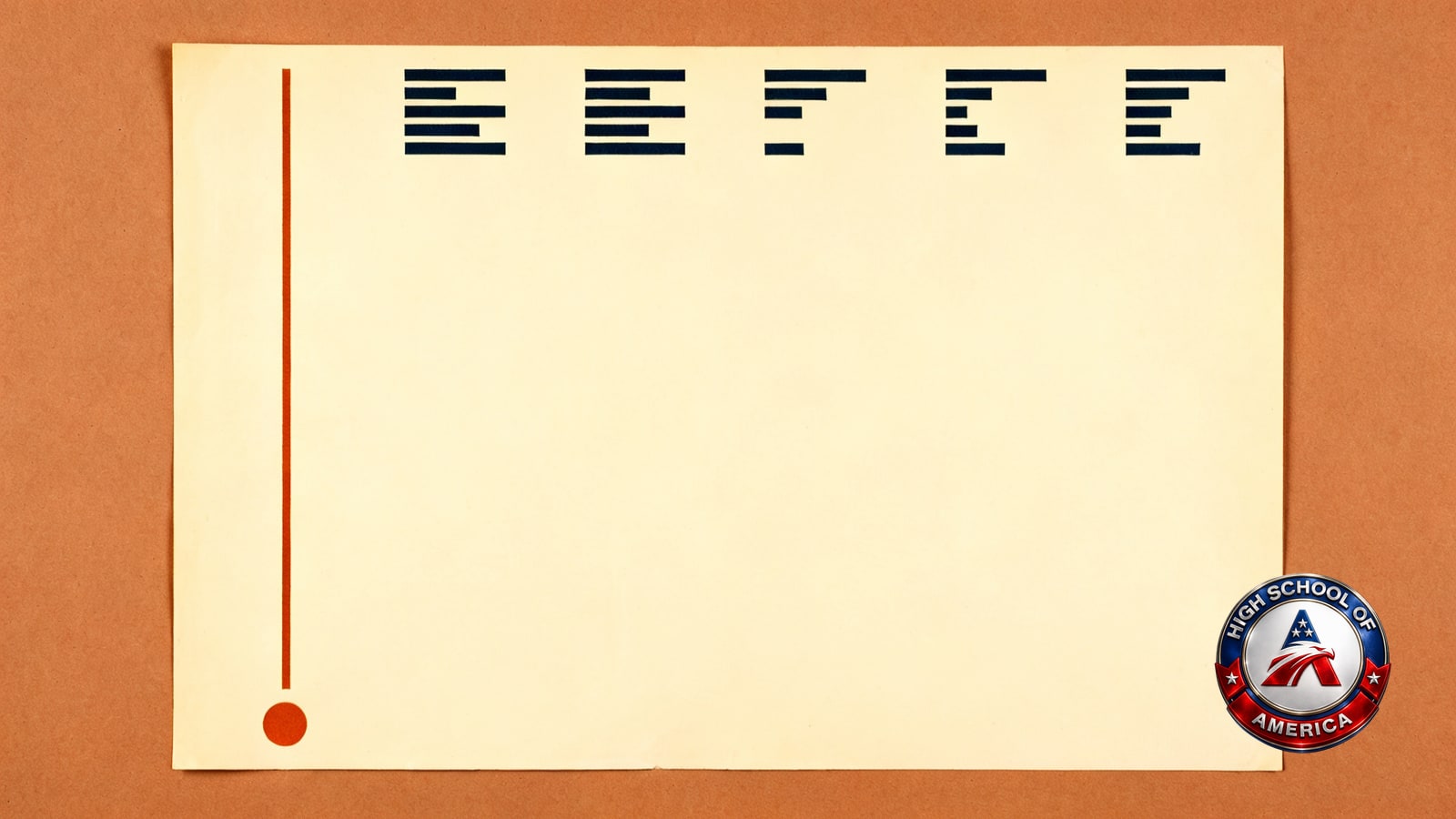 Screen-printed diagram of a transcript: six blocks of ruled lines with one unbroken orange rule down the side, for a Macon online high school page