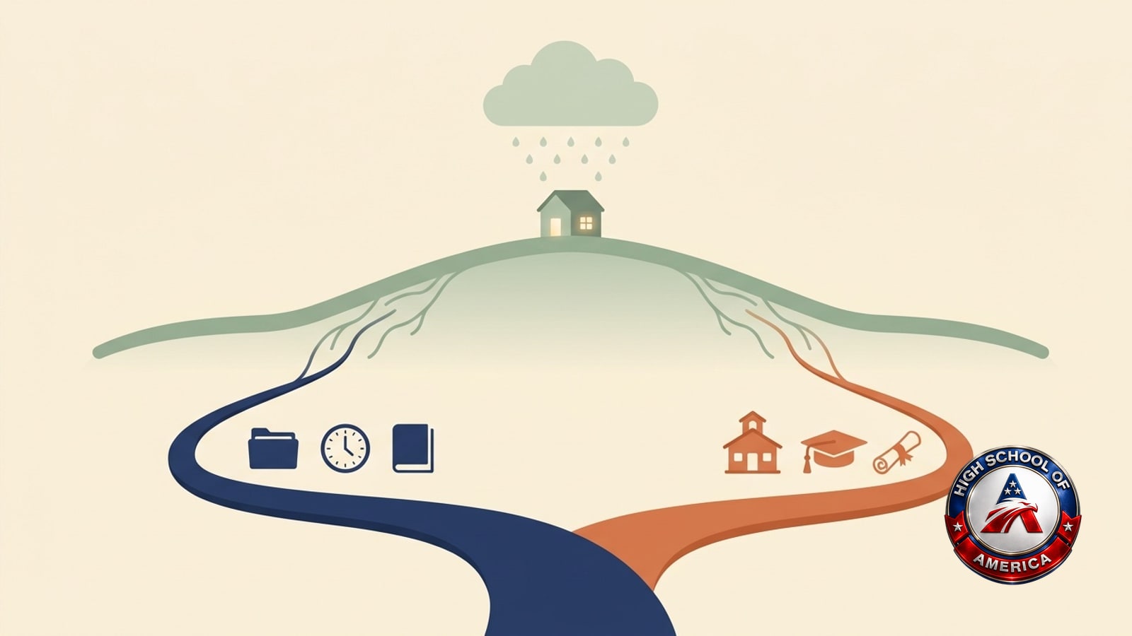 Penn Hills Township online homeschool infographic of one ridge sending two rivers down either slope to the same wide river