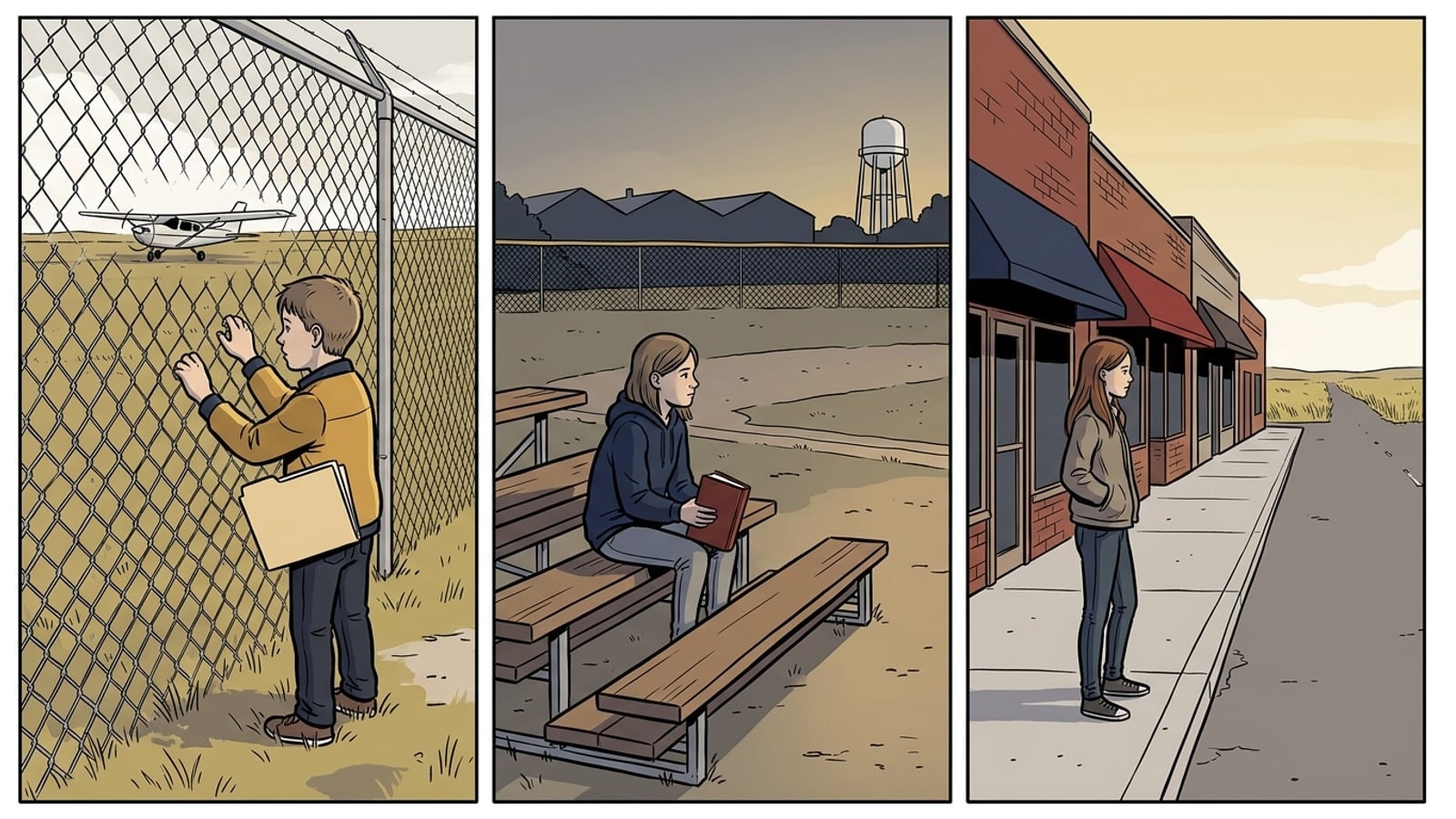 Three West Chicago scenes at the prairie edge, online homeschool comic strip
